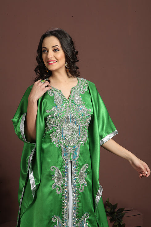 Exquisite green traditional embroidered kaftan
