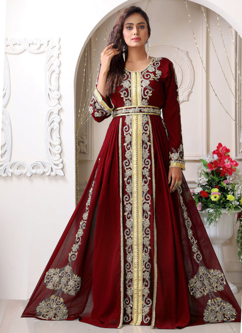 Arabic maroon wedding designer moroccan kaftan