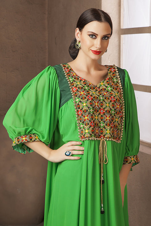 Green embroidery formal party maxi dress
