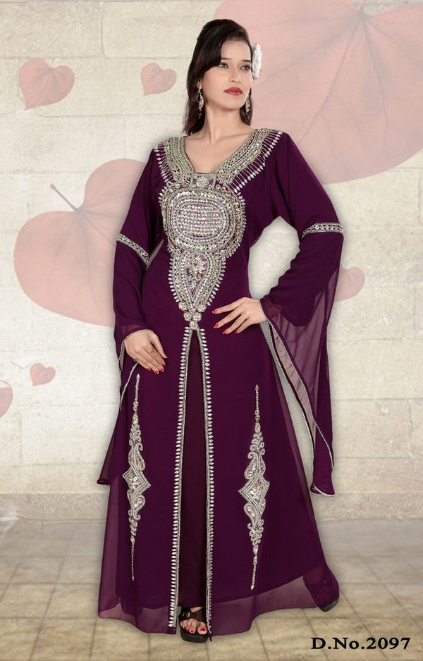 Purple embroidered georgette islamic-kaftans