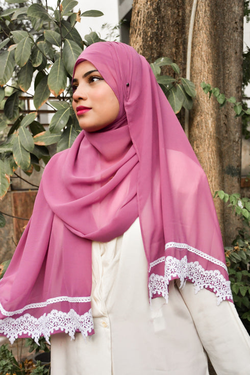 purple georgette ready-to-wear lace hijab
