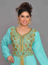 Sea-green embroidered georgette islamic kaftan With Sun-proof hijab.