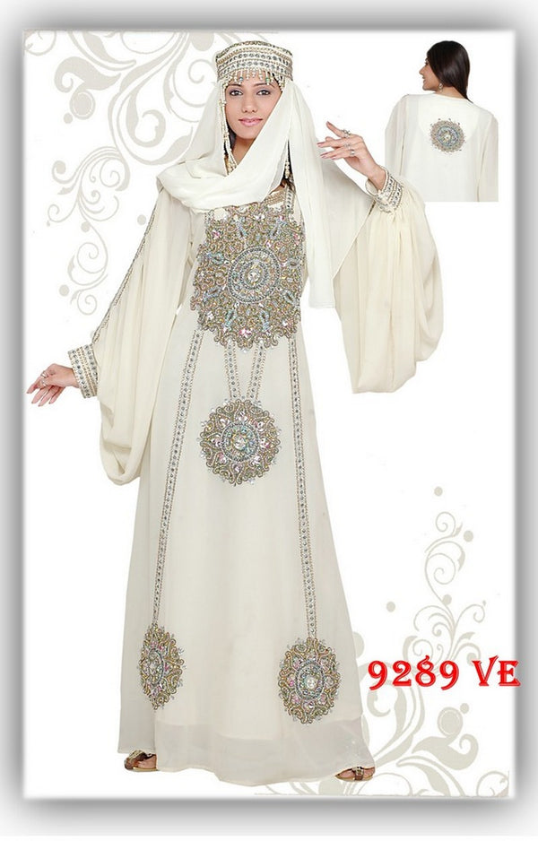 Cream embroidered georgette islamic-kaftans