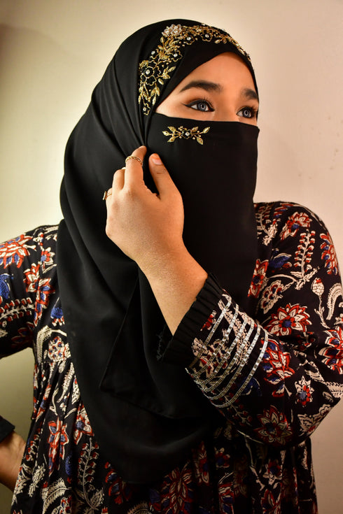 Black partywear| wedding| bridal handwork hijab with naqab