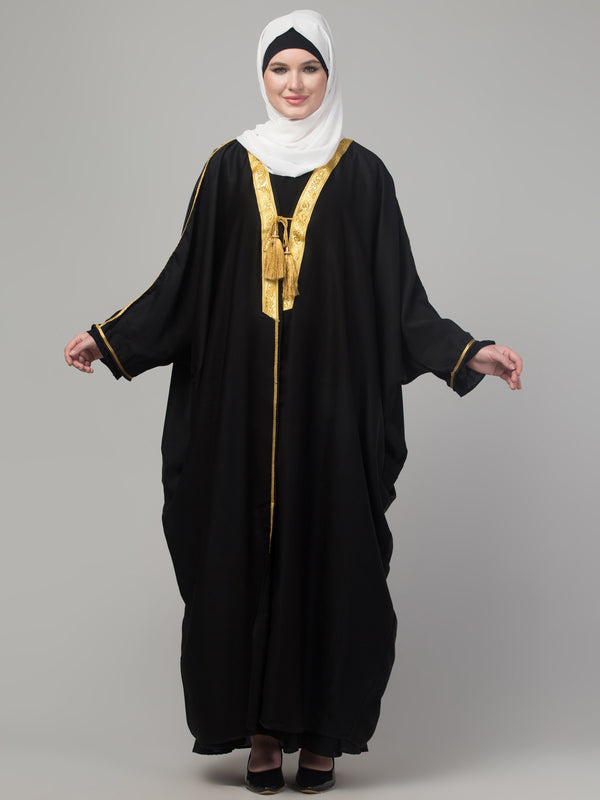 Black golden details kaftan bisht robe with hijab