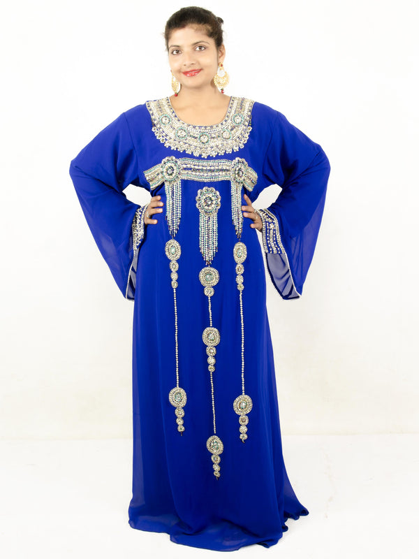 Royal blue embroidered georgette islamic kaftan