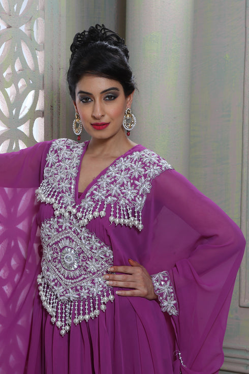 Classy purple designer butterfly kaftan