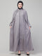 Light grey matt nida front zip elastic sleeve abaya with hijab