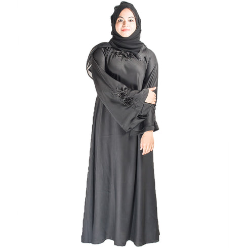 Black plain art silk abaya