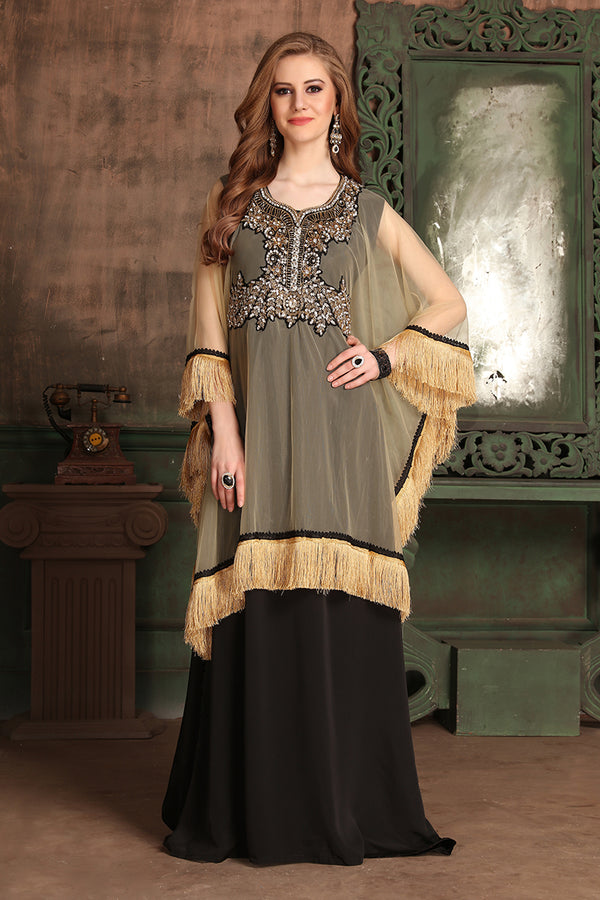 Black and beige kaftan for designer