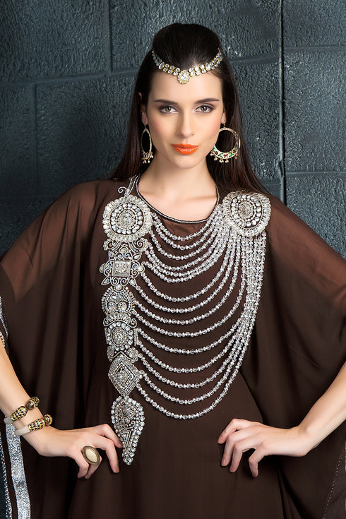 Exquisite brown traditional embroidered kaftan