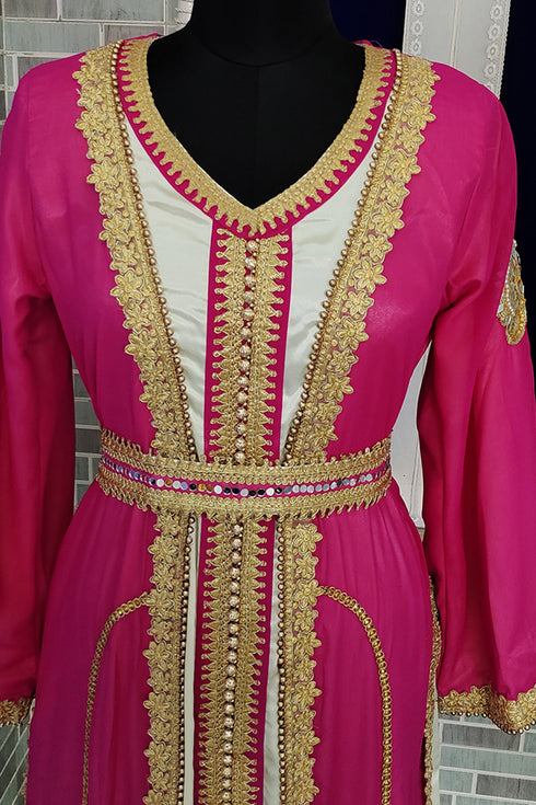 Pink designer takchita maxi moroccan wedding kaftan for womens