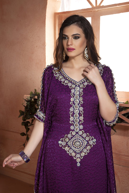 Scintillating fuchsia hand beaded free size arabian design kaftan