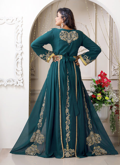 Arabic bottle green wedding designer moroccan kaftan