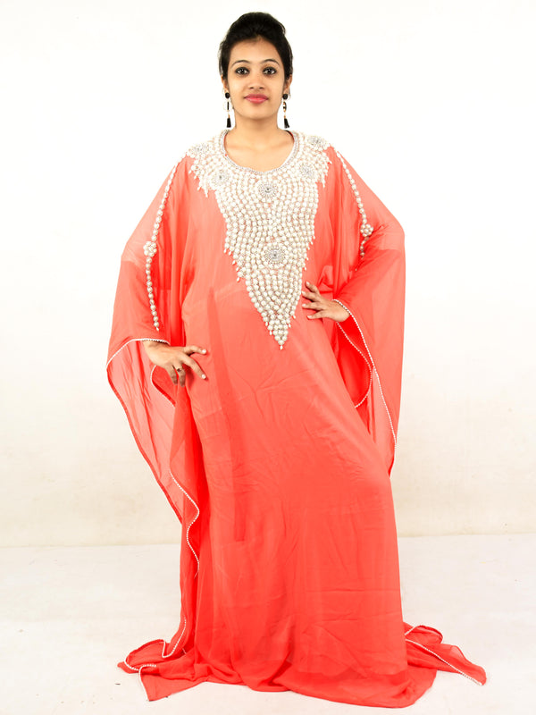 Peach embroidered georgette islamic kaftans
