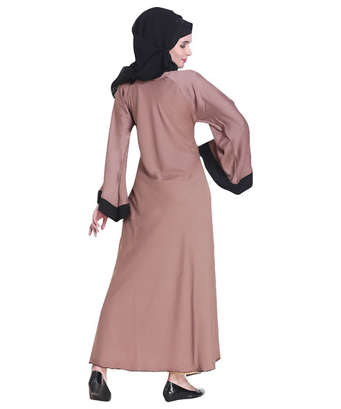 Beige plain art silk abaya
