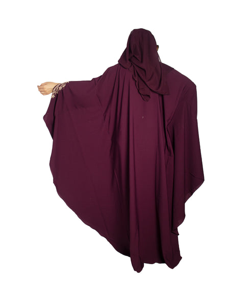 Purple embroidered crepe abaya