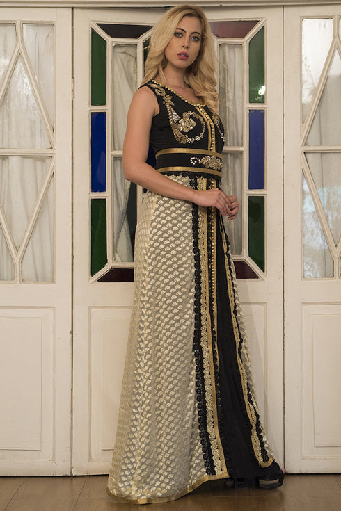 Black and beige partywear moroccan style dress