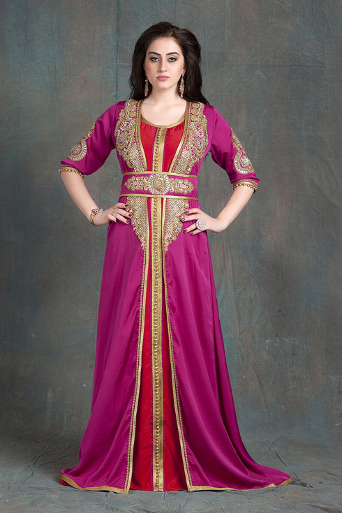 Gulf pink and maroon partywear jacket style dubai moroccan kaftan