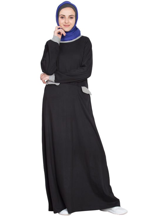 Black Plain Cotton Abaya