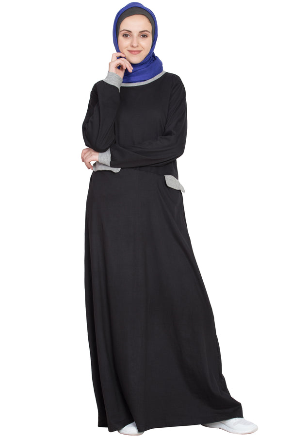 Black Plain Cotton Abaya