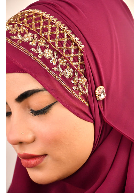 Majenta luxury bridal wedding wear hijab scarf with handwork