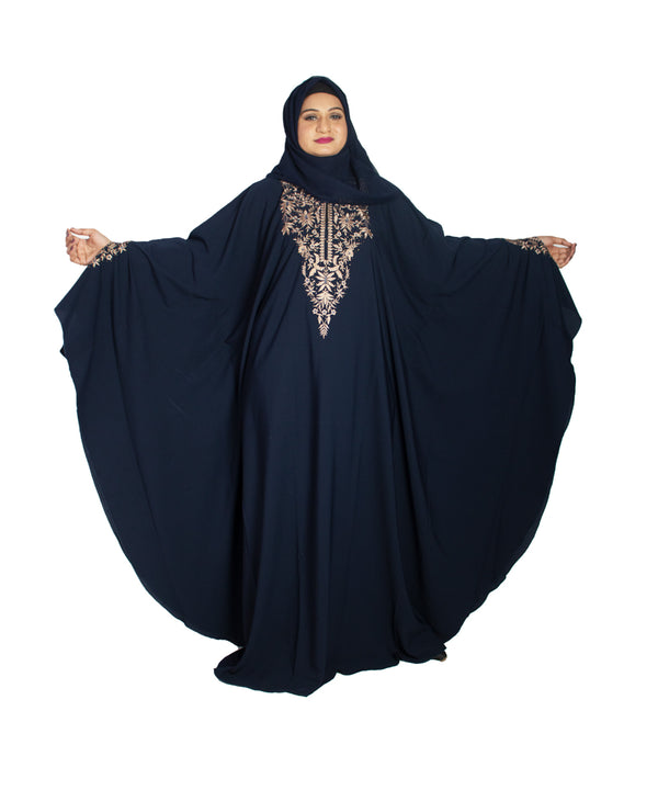 Blue embroidered crepe abaya