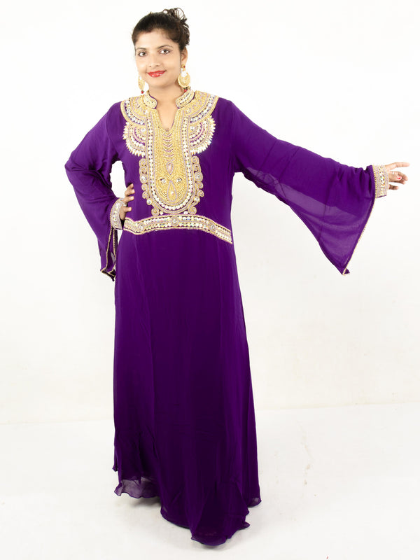 Plum embroidered georgette islamic kaftan
