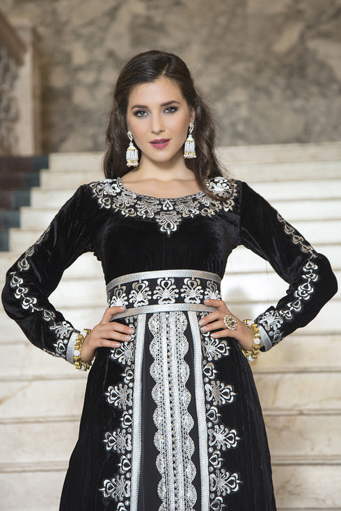 Kaftan thread work black arabic evening dress