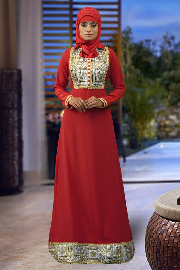 Red embroidered Abaya