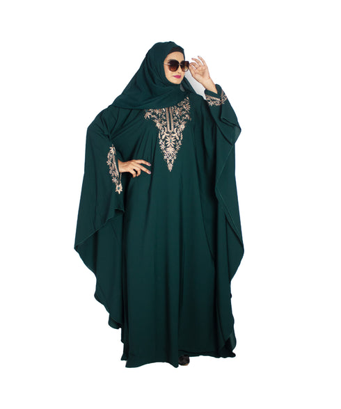 Green embroidered crepe abaya- Free size