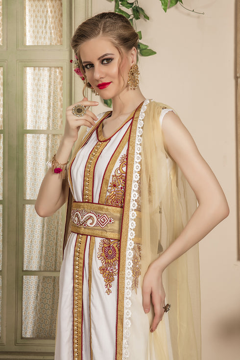 White and beige moroccan caftan