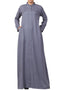 Grey simple front open abaya in rayon fabric with pockets