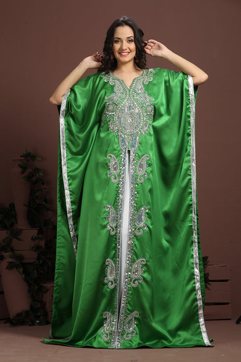 Exquisite green traditional embroidered kaftan