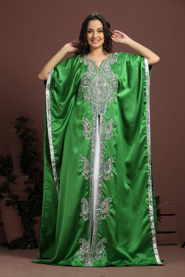 Exquisite green traditional embroidered kaftan