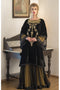 Black and yellow long sleeve embroidery evening dress