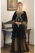 Black and yellow long sleeve embroidery evening dress