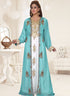 Turquoise embroidered georgette islamic-kaftans With Sun-proof hijab.