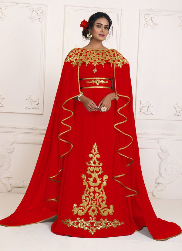 Red and gold embroidery israeli dress islamic design kaftan takchita wedding party wear kaftan