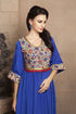 Royal blue casual maxi dress with french crepe and lace work