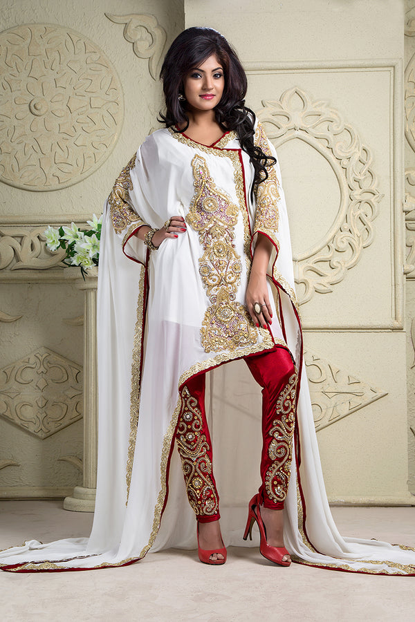 Maroon and off white woman kaftan with salwar