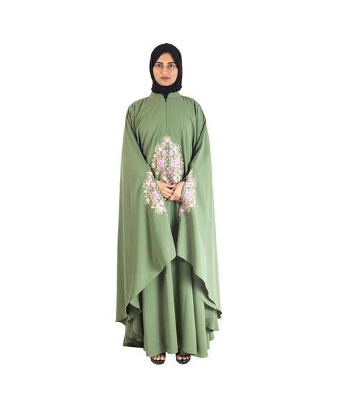 Green embroidered chiffon abaya