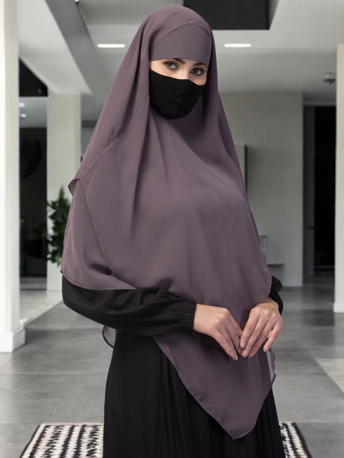 Grey multi layered triangular instant hijabkhimar in georgette