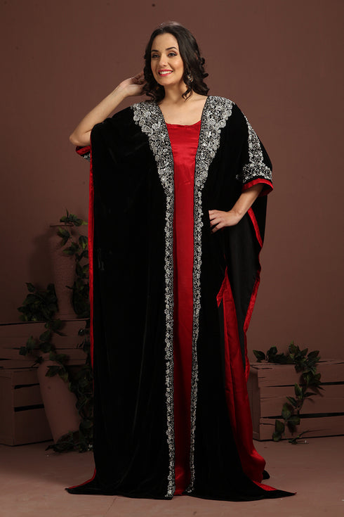 Graceful black and maroon embroidered arabian kaftan