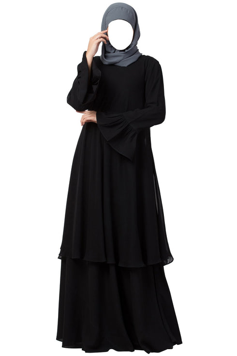 Black modest and stylish abaya dress in dual layer