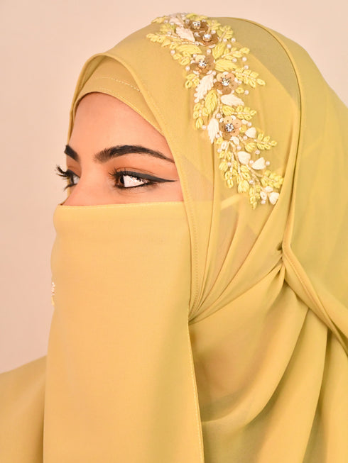 green party wear hijab scarf with handwork naqab