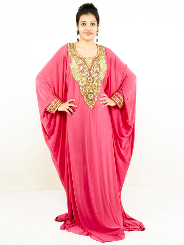 Pink embroidered georgette islamic kaftans