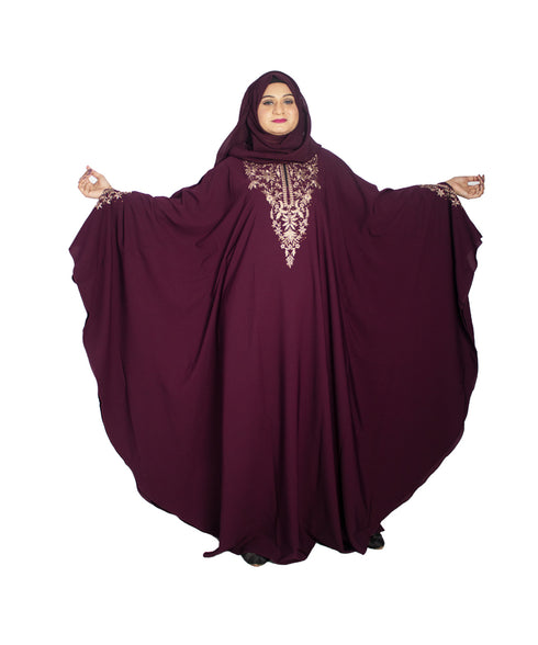 Purple embroidered crepe abaya
