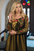Gold yellow embroidery full sleeve formal maxi dress