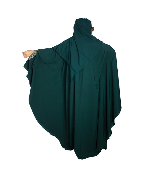 Green embroidered crepe abaya- Free size